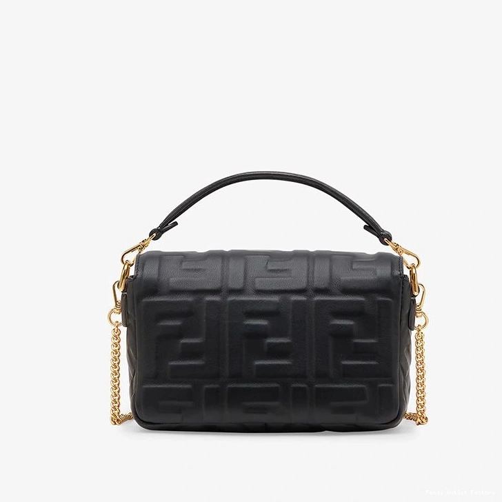 Affordable HOT Mini Nappa Leather Baguette FF Bag In Fendi Motif Black 0824